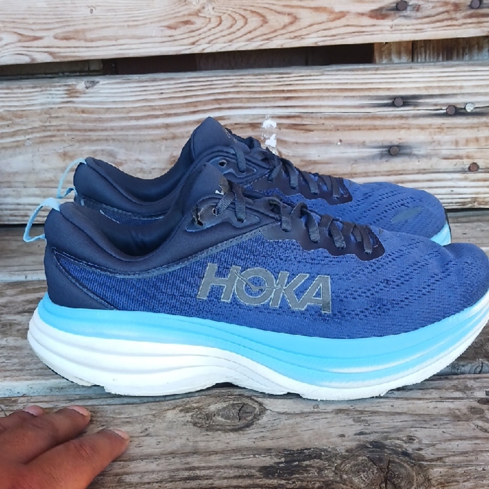 Hoka Bondi 8 Blue and Black Athletic Shoes with Maximalist Cushioning - Picture 4 of 15